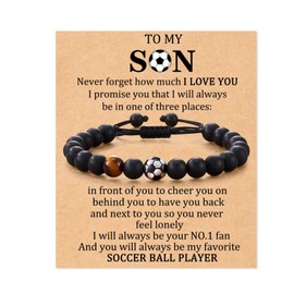 RIXERKOC To My Son Bracelet from Mum Football Baseball Bracelet Gifts for My Son Natural Stone Sports Bracelet for Son Birthday Graduation Christmas Gifts, Metal