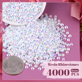4000PCS 4mm Resin Jelly Rhinestones in Bulk (White AB), Bedazzling Flatback Crystals Rhinestones for Crafting DIY Nail Decoration, Gems Diomand Charms for Tumbler Shoes Clothing Fabric