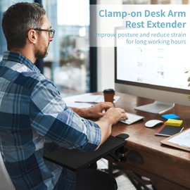 Desk Extender Tray for Desk, 11.8"x 5.9" Clamp-on Desk Arm Rest Extender, Table Mount Arm Wrist Rest Shelf Foldable Computer Arm Support for Office Home, Black Carbon Fiber Finish