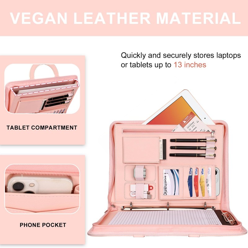 Leathario 3-Ring Portfolio Binder, Includes 5 Folder Index Dividers, 13