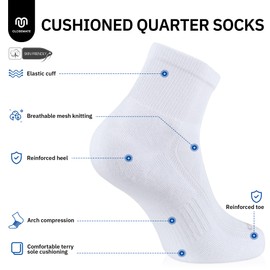 CLOSEMATE 6 Pairs Womens Ankle Athletic Socks Cushioned Cotton Comfort Breathable for Running Sports(6White, Size M)