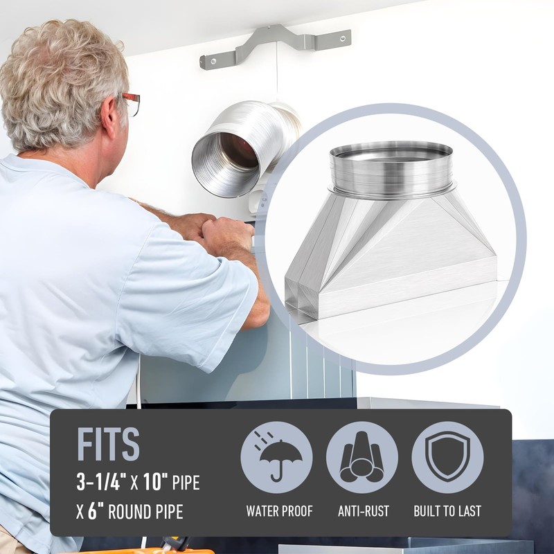 3-1/4" x 10" x 6'', 6" Diameter Galvanized Transition Galvanized