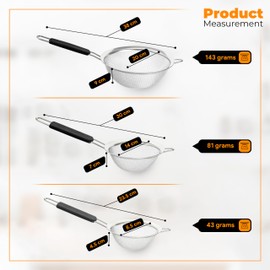 Pack of 3 Black Sieves and Strainers Set - Metal Sieve Stainless Steel, Fine Mesh Strainer Kitchen Sieve Fine Mesh, Sive Cooking, Flour Sieve for Baking - Rust Free Seive