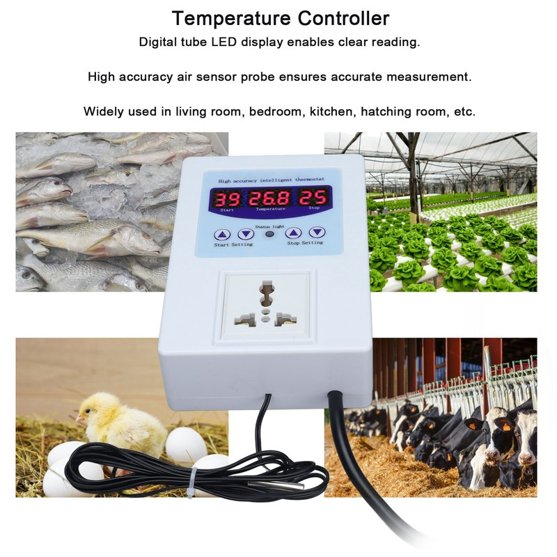 Temperature Controller Digital Display Thermostat Temp Regulator with Sensor AC110‑240VAU
