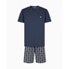 EMPORIO ARMANI Man Yarn Dyed Woven Short Pajamas Blue XL