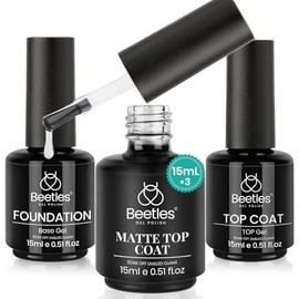 Beetles Esmalte en gel, 3 piezas de 15 ml de gel base y capa superior sin necesidad de limpiar, juego de esmaltes de uñas en gel mate, acabado brillan