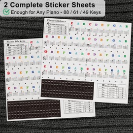 VZKOO Removable Piano Keyboard Stickers 88/61/54/49/37 Keys Piano Key Stickers Guide Perfect for Adult and Children Beginners - 2 Set