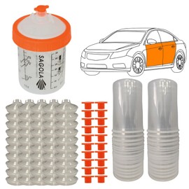 Sagola Disposable Paint Cups – 400ml | Pack of 50 | 190µm Filter | ABS Recyclable Plastic | Compatible with Most Spray Guns | Ideal for Automotive Painters