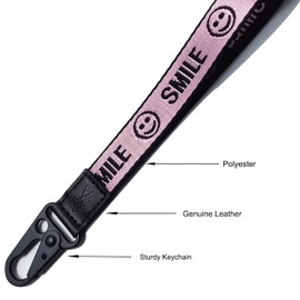 TOOLIN Hand Wrist Lanyard for Keys, Cool Wrist Lanyard Strap with Genuine Leather, Key Chain Holder for Women/Men, Smile Pink
