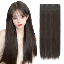 FESHFEN Neck/Neck Wig, Set of 3, Long, Straight, One-Touch Extensions, One-Touch Extensions, Half Wig, Hair Extensions, For Daily Use, Fashion, Heat Resistant, With Clip, 23.6 inches (60 cm), Black Brown
