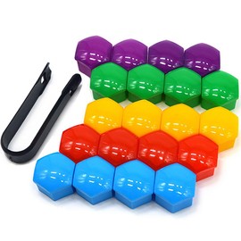 QitinDasen 20 Pieces 21 mm Car Wheel Nut Covers Set, Universal Car Hub Screw Cap, Hexagonal Tire Nut Cover with Removal Tool (Red Yellow Blue Green Purple)