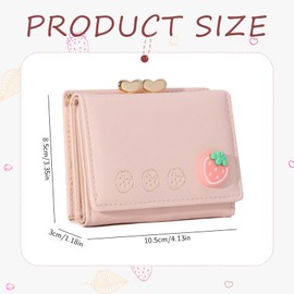 MisFun Women's Small Purse Fruit Credit Card Holder with Coin Compartment, PU Leather Small Purse Women, Cute Purse Girls, Small Triple Foldable Wallet with Snap Closure, pink, women's small wallet