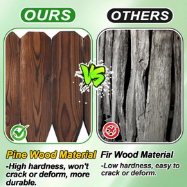 Wood Garden Fence - 13.1ft (L) x 11.8in (H) Pine Landscape Border Edging, Flexible Weather-Resistant Fences for Decorate Spring Outdoor Patio Yard Lawn Flower Beds