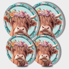 Cow with Wreath Stove Burner Covers, Colorful Flowers and Wood grain Background Gas Stove Burner Covers Set of 4, 8 and 10 In Stove Top Covers for Electric Stove Metal Stove Cover, Funny Kitchen Decor