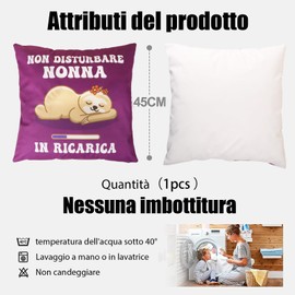 GEBETTER Italian 45 x 45 cm Decorative Cushion Cover Funny Cushion Cover for Filling Cushion Cover Gift Decorative Cushion Cover Birthday Decorative Cushion Cover Mother's Day Father's Day (Grandma)