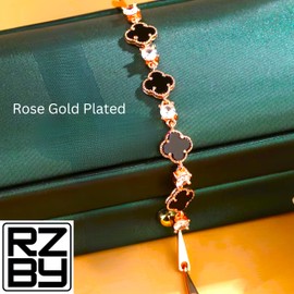Razzberry Black Clover Bracelet, 18K Rose Gold Plated, AAA Cubic Zirconia, included Gift Pouch