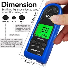 AIOMEST 816B 2 Pack Digital Anemometer Mini Hand Wind Speed Meter for Measuring Air Flow Speed