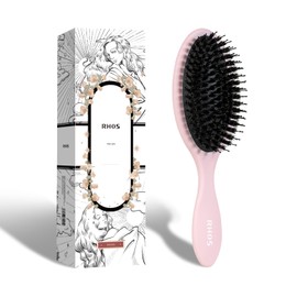 Boar Bristle Hair Brush for Women Men Kid with Cushion, Anti Static Paddle Hairbrush Adds Shine and Makes Hair Smooth, Dry and Wet Dual-use, 1 Pack-Pink