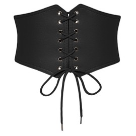 SCARLET DARKNESS Women's Steampunk Belt, Wide Elastic Waistband, Lace-Up, Gothic Waist Belt, Cosplay, black