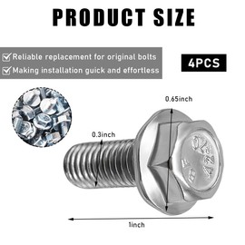 KVAEY 4 PCS Car Top Front Skid Plate Bolts, 304 Stainless Steel 12mm Hex Head Flanged Hexagon Screws, Bolts Compatible with 4Runner Land Cruiser Sequoia Tacoma, Car Accessories