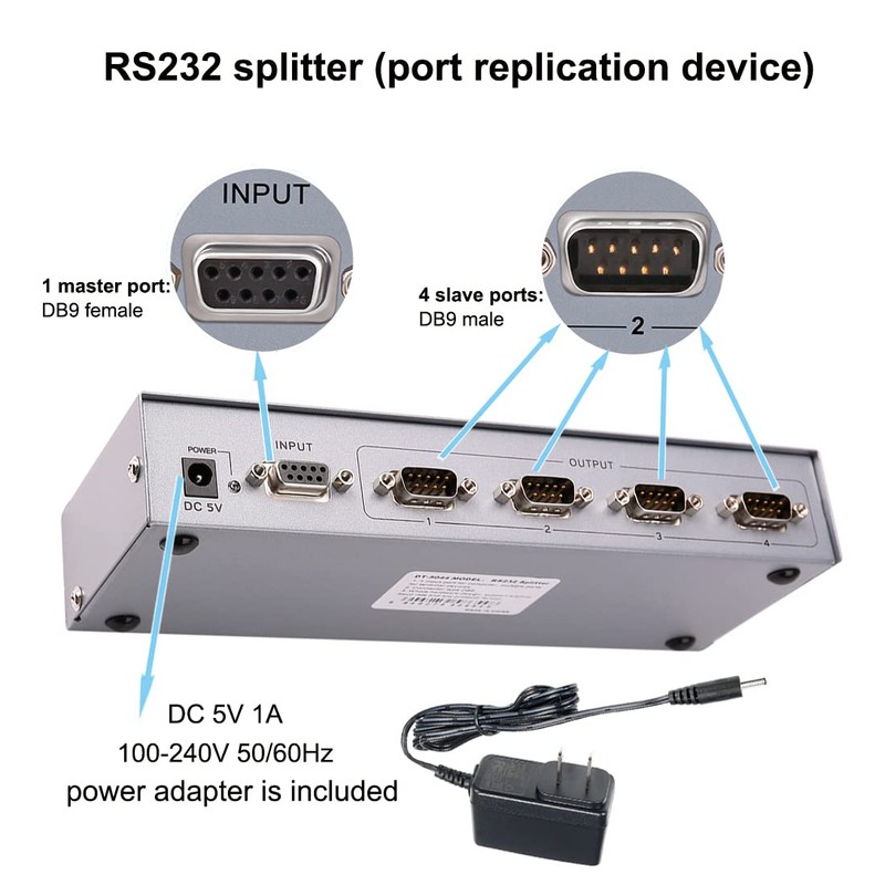 RS232 Splitter, DTECH 4 Port Serial Expansion Box 1x4 COM