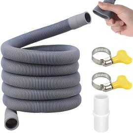 Washing Machine Waste Water Hose, Dishwasher Drain Hose, Dishwasher Extension, Washing Machine Drain Hose Extension, with Hose Clamp, Grey, for Washing Machines (1.5 Metres)