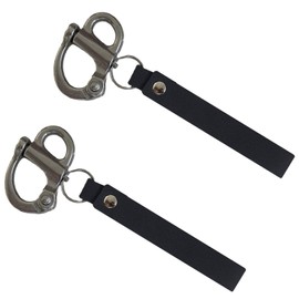 OUBULU SCBA Mask Quick Release Shackle with Leather Handle for Firefighter, Marine Grade 316 Stainless Steel Fixed Snap Shackle Lanyard (Black 2Pack)
