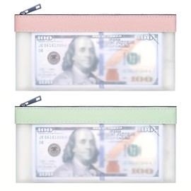 QZKJQDD 2 Pcs Money Bags with Zipper, Clear Cash Envelopes Coin Purse, Money Envelopes for Cash Saving, Plastic Money Wallets, for Check Wallet Receipt Organizer Tool Pouch,2 Colors