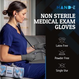 Hand-E Touch Grey Disposable Nitrile Gloves X Large 50 Count, Powder and Latex Free Medical Gloves, Exam Surgical Gloves, Food Safe Cooking Gloves - Textured Fingertips