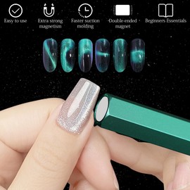C12rtive Cat Eye Magnet Tool,Professional Double-Ended Hexagon Strong Nail Magnet Stick for Cat Eye Gel Nail Polish,Suitable for Personal DIY, Nail Studio or Nail Salon(Green)