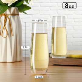 PARACITY Stemless Champagne Flutes 8 oz, Cocktail Glasses, Champagne Glasses Set of 2, Gift for Birthday, Wedding, Christmas