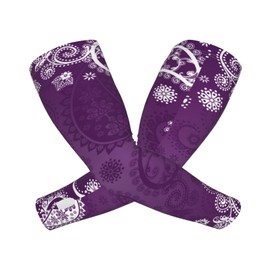 ANSGSD Traditional Purple Paisley Gardening Sleeves With Thumb Hole For Women Men, Farm Sun Protection Thorn Proof Cooling Arm Sleeves To Cover Arms For Garden Sports