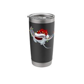 Xmas Lights Santa Hat Manta Ray Fish Christmas Stainless Steel Insulated Tumbler