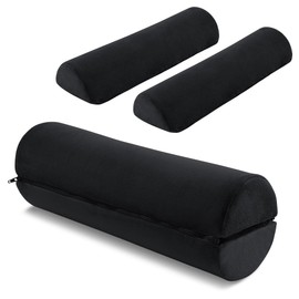 ROYALAY Neck Pillow for Sleeping Round Roll Pillow Including 2 Pack Half Moon Cervical Pillow, Memory Foam Roll Pillow for Pain Reduce, Washable Cover Bolster Pillow for Head Neck Back and Legs,Black