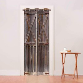 Haciadan Wooden Barn Sliding Door Curtain Country Brown Vintage Doorway Privacy Blackout Curtain Door Dividers Closet Door Cover Curtain 42" W X 80" L,1 Panel