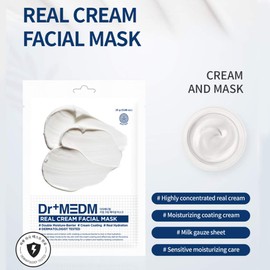 DR+ MEDM Real Cream Facial Mask 25g 5 Pack - Highly Concentrated Moisturizing Cream Coating Facial Mask Sheet, Super Adhesion Silky Soft Natural Gauze Sheet, for Dry and Sensitive Skin