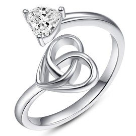 TANGPOET Celtic Knot Ring 925 Sterling Silver Heart Thumb Ring Adjustable Open Rings Valentines Day Jewellery Gifts for Her Girls Girlfriend Ladies Mother