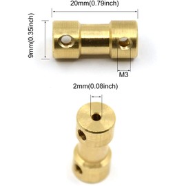 Greluma Brass Shaft Coupling Shaft Adapter for RC Aeroplane Boat Engine 20 x 9 mm (L x D) with Screws, Allen Wrench, 2 mm to 2 mm/3 to 4 mm/3 to 5 mm/4 to 5 mm/5 to 5 mm Pack of 5