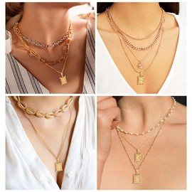 Bestyle Gold Initial Necklace 18K Gold Plated Cooper Square Big Letter A Pendant Name Necklaces Monogram Jewelry for Women (A)