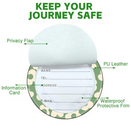 iapodiad Round Luggage Tag for Suitcases,Vintage Groovy Flowers 2 Pack Leather Travel Luggage Tags with Name ID Label Privacy Flap and Steel Loop for Women and Men Suitcases Travel Bags Luggage Bags