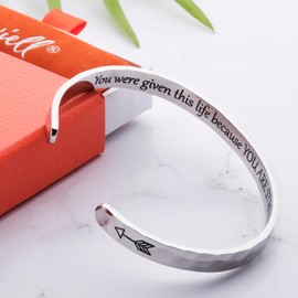 Carviell Inspirational Cuff Bracelet for Women, Hammered Stainless Steel, Encouragement Silver Bangle, Divorce, Depression, Miscarriage, Recovery Gifts