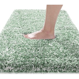 Yimobra Luxury Bathroom Rugs, Fluffy Bath Mats, Non Slip, Water Absorbent Microfiber, Machine Washable, Plush Runner Shower Rugs, Thick Matts for Bathroom Floor&Tub, 56"x 24", Light Green and White