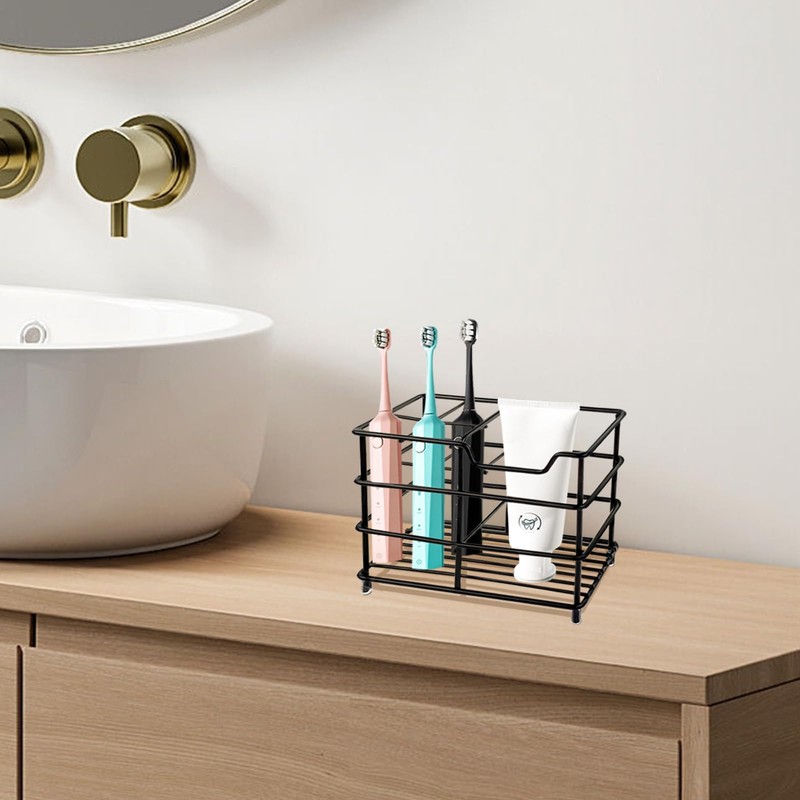 YOLCAR Toothbrush Holder for Bathrooms, 4 Slots Black Stainless Steel