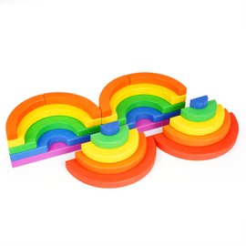 Wooden Rainbow Stacker Building Blocks - 22 Pcs Creative Rainbow Stacking Toy Half Circle Pattern Blocks Stacking Game Construction Building Toys Preschool Learning Montessori Toy for Kids