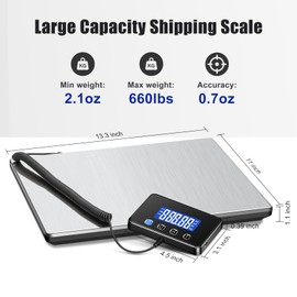 KUAIVO Shipping Scale, 660lbs Heavy Duty Digital Postal Scale for Packages, 0.7oz High Accurate Postage Scale for Small Business, Luggage, Home Use, Battery & Charging Cable Include