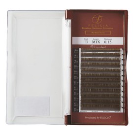 FELICIA [Ash Brown] Color Flat Lash Ultra Soft Eyelash Extensions Single Matsueku Eyelash D Curl 0.15 Thickness 0.03 - 0.5 inches (8 - 13 mm) Mixed