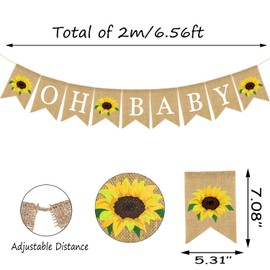 Doumeny Oh - Banner de arpillera para bebé, baby shower, girasol, guirnalda de bienvenida para bebé, diseño de girasol, diseño de género, pancarta de fiesta de género neutro para guardería, guirnalda