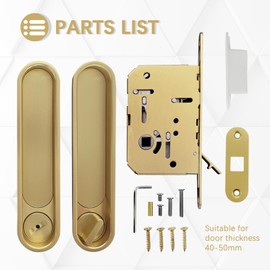 Pocket Door Lock with Pull, Privacy Sliding Door Handle Lock Barn Door Lock (Gold)