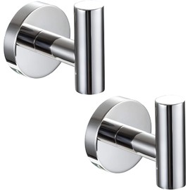 YUET 2 Pcs Bathroom Towel Hook,Screw in Metal Coat Hooks Matte Black Robe Hook SUS 304 Stainless Steel Heavy Duty Door Hanger Towel Robe Clothes Closet Sponges Holder for Bathroom Hotel (Chrome)