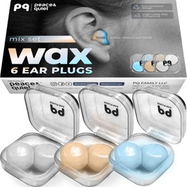 Peace&Quiet PQ Wax Ear Plugs for Sleep - 6 Silicone Wax Earplugs for Sleeping and Swimming - Gel Ear Plugs Noise Cancelling, Protect Ears While Sleeping with Sound Blocking 32 Db (6-Pillows), Mixed